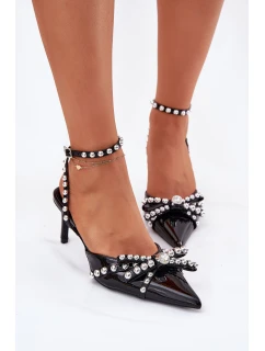 Zdobené Lakované Lodičky S Odkrytou Patou Černé Redaine