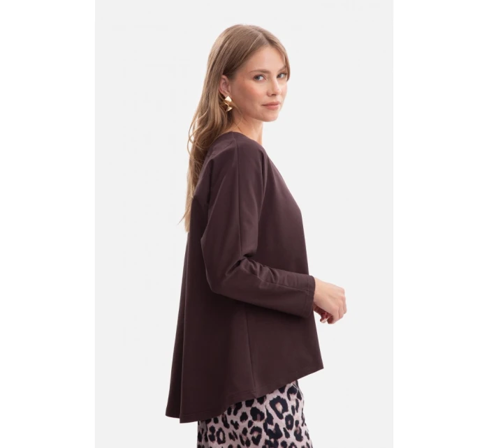 B304 Pletený svetr s výstřihem do V - tmavá čokoláda