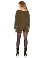 Trendy XXL loose knit jumper w. lacing in the back