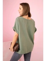 Mušelínová halenka s náhrdelníkem khaki