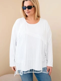 Dámská bavlněná blůza Plus Size s třásněmi bílá