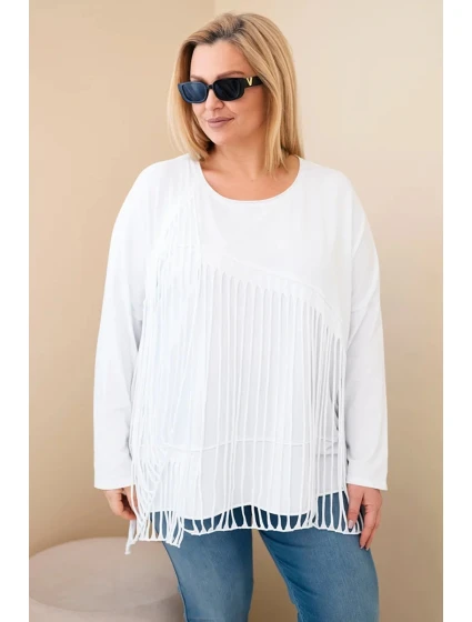 Dámská bavlněná blůza Plus Size s třásněmi bílá Dámská bavlněná blůza Plus Size s třásněmi bílá