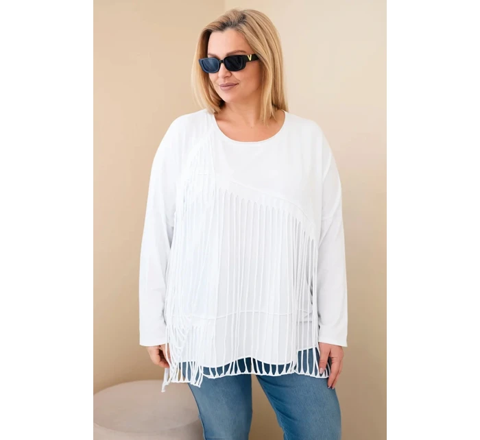 Dámská bavlněná blůza Plus Size s třásněmi bílá Dámská bavlněná blůza Plus Size s třásněmi bílá