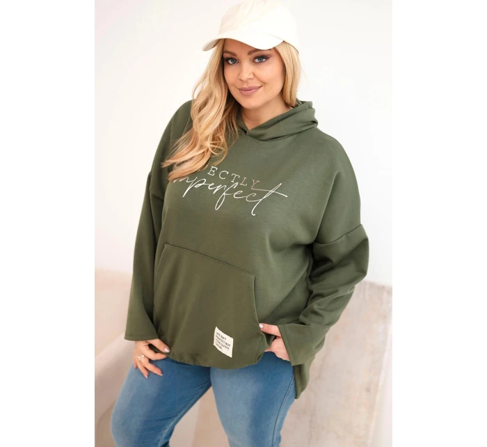 Dámská mikina Plus Size s kapucí a potiskem khaki