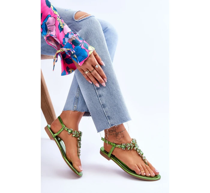 Dámské sandály žabky s kamínky Zelená model 21619860 - Boto Dámské sandály žabky s kamínky Zelená model 21619860 - Boto