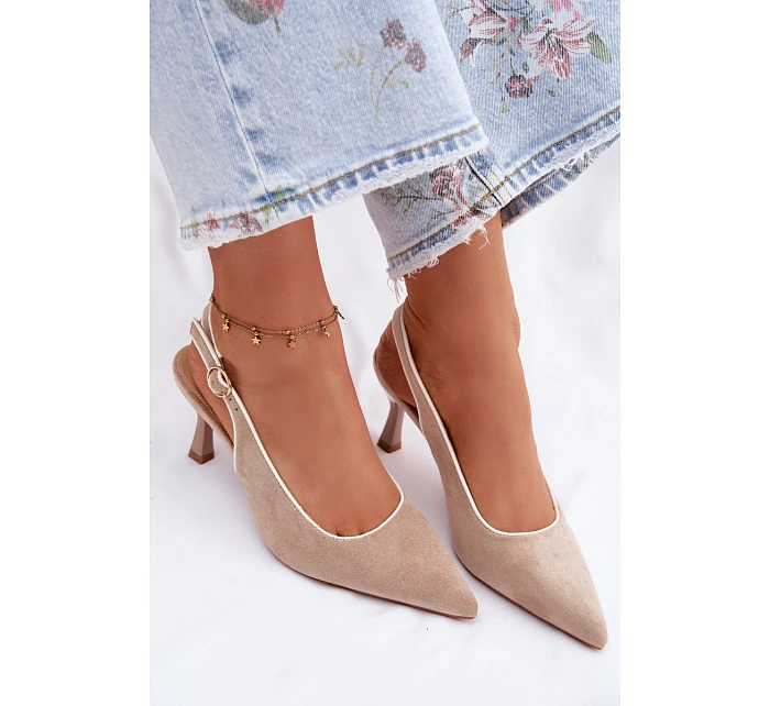 Dámské sandály na podpatku s lemovkou béžové Relmira