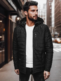 Pánská přechodná prošívaná bunda s kapucí černá FashionStreet TX4998