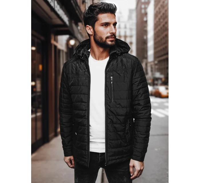 Pánská přechodná prošívaná bunda s kapucí černá FashionStreet TX4998