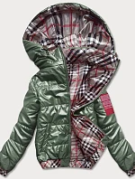 Krátká zelená dámská bunda s ozdobným lemováním (B8030-10)