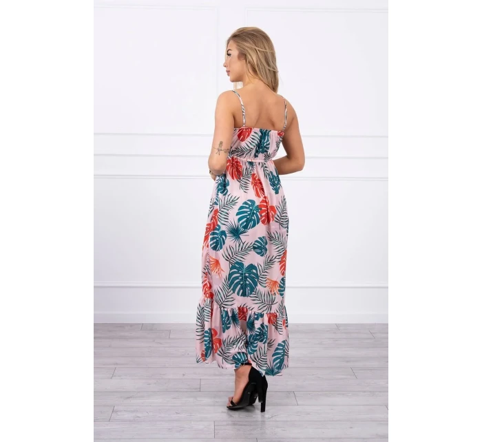 Šaty s motivem listů pudrově růžové