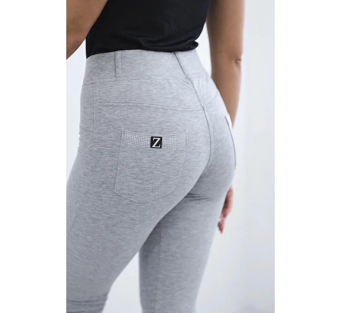 Bavlněné kalhoty se zirkony na zadních kapsách šedý