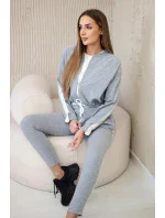 Dámská bavlněná souprava s proužky a stahovacími lemy šedý Dámská bavlněná souprava s proužky a stahovacími lemy šedý