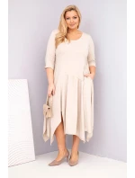 Dámská bavlněná model 21881269 Plus Size s asymetrickým lemem béžová - K-Fashion