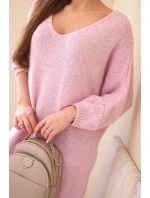 Dámská plus size vlněná šaty s výstřihem do V světle růžová