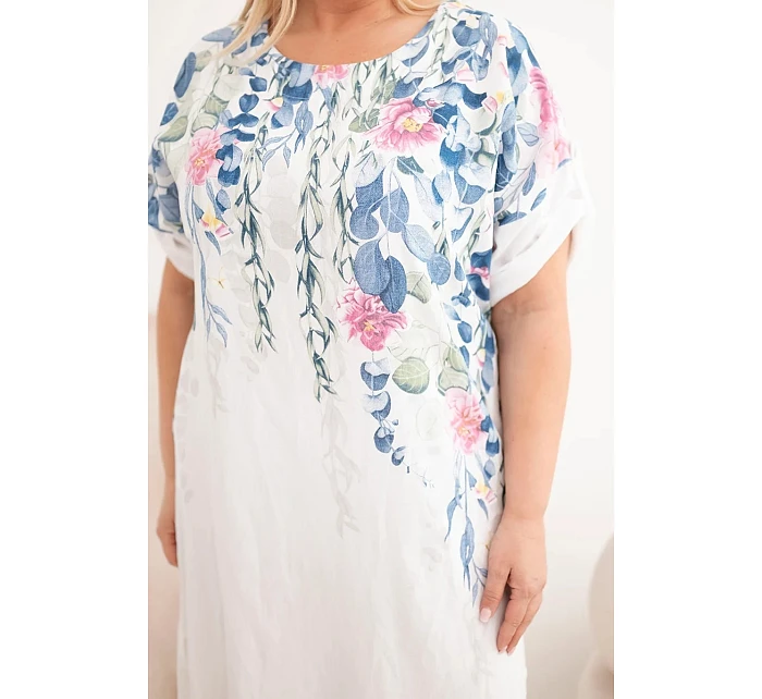 Dámské viskózové šaty Plus Size s krátkým rukávem a rozparky po stranách bílá