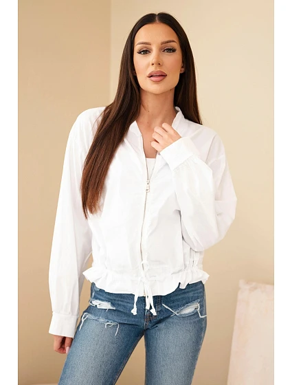 Dámská bavlněná model 22277393 mikina se zavazováním dole bílá - K-Fashion