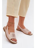 Kožené dámské sandály na ploché podrážce s ozdobou model 22133791 Nude - S.Barski