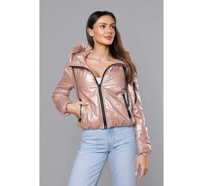 Krátká dámská bunda v perleťově růžové barvě (B8138-51) Krátká dámská bunda v perleťově růžové barvě (B8138-51)