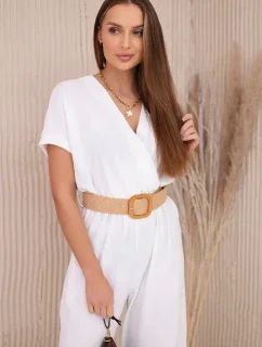 Kombinéza s ozdobným páskem v pase bílý