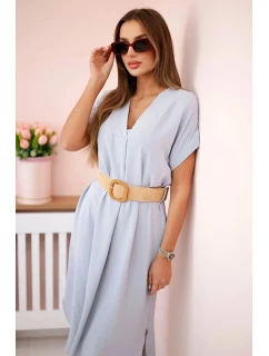 Šaty s ozdobným páskem šedý