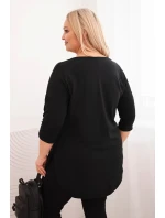 Dámská bavlněná blůza Plus Size s výstřihem do V a ohrnutým rukávem černá