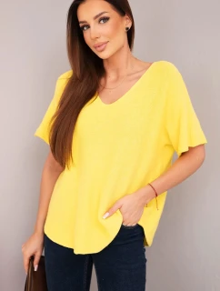 Dámská svetr s krátkým rukávem a výstřihem do V žlutá