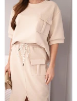 Dámský máslový komplet s halenkou a midi sukní béžový