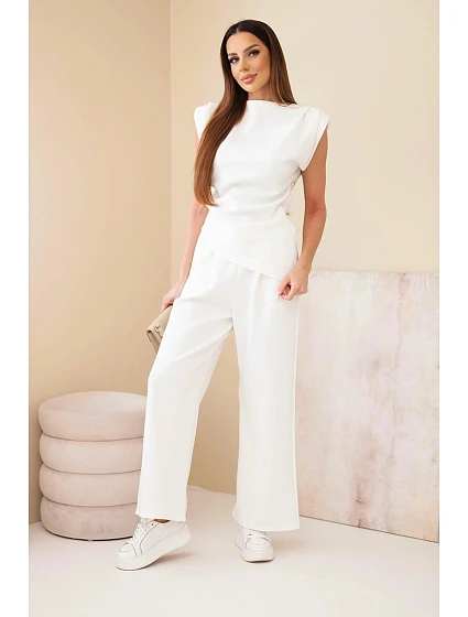 Komplet asymetrická halenka + kalhoty ecru