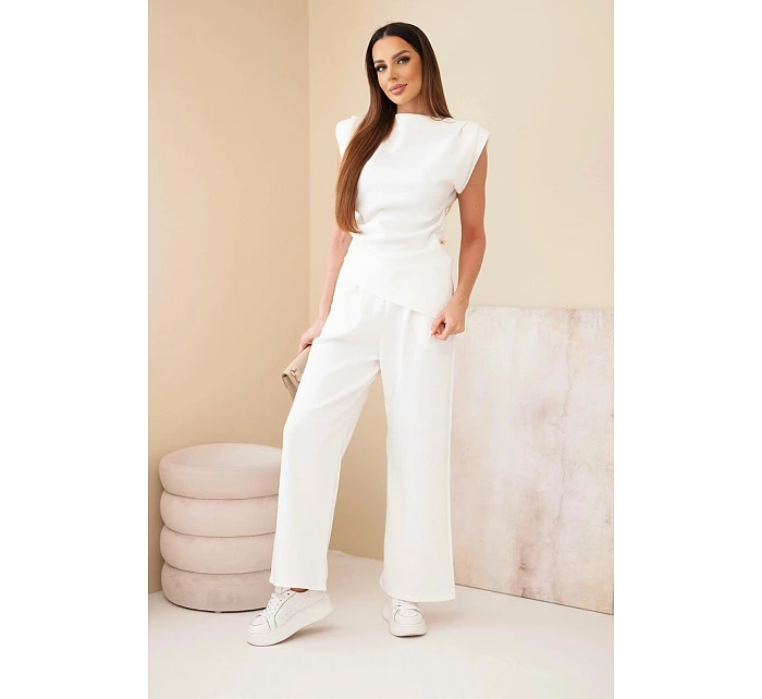 Komplet asymetrická halenka + kalhoty ecru