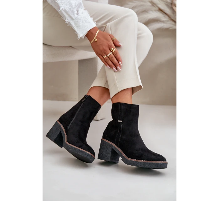 Dámské Botky Na Podpatku Zateplené Eko Semišové Černé model 21669122 - Boto Dámské Botky Na Podpatku Zateplené Eko Semišové Černé model 21669122 - Boto
