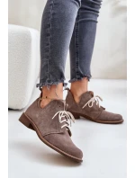 Semišové Polobotky Šněrovací Na Plochém Podpatku Tmavě Béžové model 21670931 - Zazoo