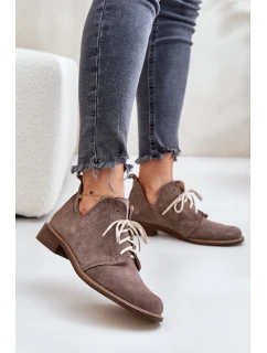 Semišové Polobotky Šněrovací Na Plochém Podpatku Tmavě Béžové model 21670931 - Zazoo