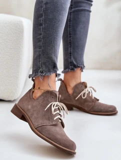 Semišové Polobotky Šněrovací Na Plochém Podpatku Tmavě Béžové model 21670931 - Zazoo