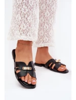 Ploché Dámské Pantofle S Páskem A Zlatým Detalem Černé Kerenza Ploché Dámské Pantofle S Páskem A Zlatým Detalem Černé Kerenza