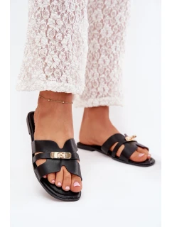 Ploché Dámské Pantofle S Páskem A Zlatým Detalem Černé Kerenza