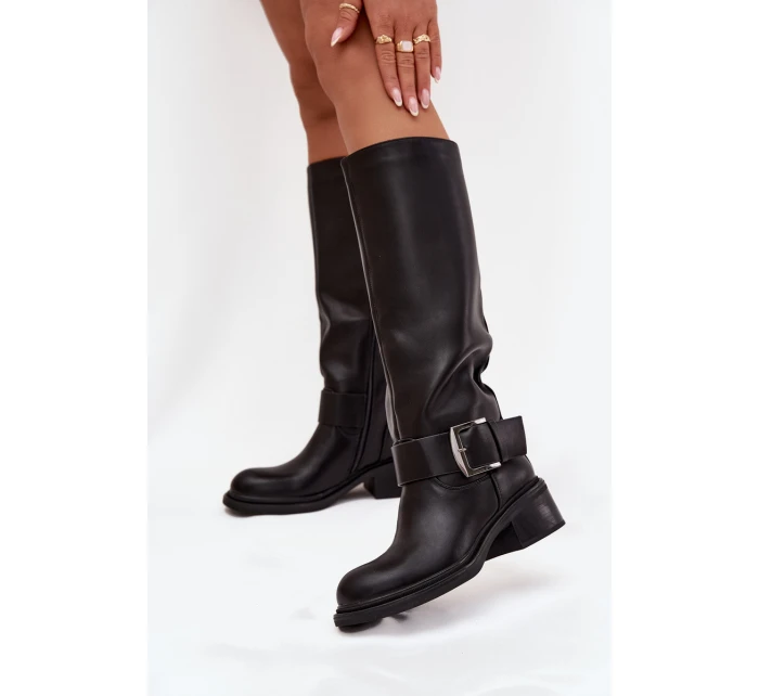 Zateplené dámské kozačky na klocku s přezkou Černé Raphaela Zateplené dámské kozačky na klocku s přezkou Černé Raphaela