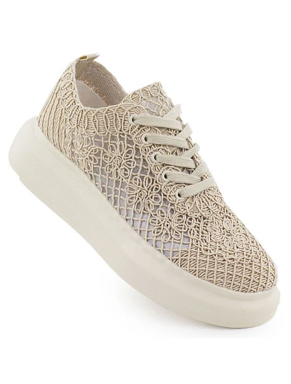 Dámská obuv na platformě se šněrováním béžová model 22098387 - VINCEZA