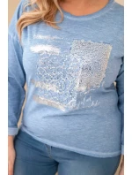 Dámská blůza Plus Size se potiskem a delší zadní částí džínová