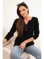 Dámská bavlněná blůza s dlouhým rukávem a knoflíky u výstřihu černá