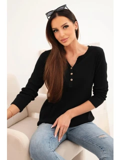Dámská bavlněná blůza s dlouhým rukávem a knoflíky u výstřihu černá