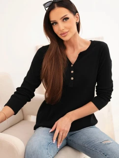 Dámská bavlněná blůza s dlouhým rukávem a knoflíky u výstřihu černá