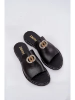 Elegantní Dámské Kožené Pantofle S Dekorací Zazoo 3008 Černé