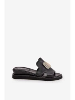 Dámské Sandály Na Klínu Eko Kůže S Ozdobou Černé model 21686797 - Boto Dámské Sandály Na Klínu Eko Kůže S Ozdobou Černé model 21686797 - Boto