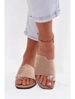 Dámské ploché sandály s ozdobným detailem ekologické semišové béžové Selavine