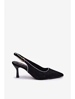 Dámské sandály na podpatku s lemovkou Černé model 22111356 - Boto