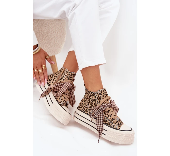 Dámské trampky se stuhou a zipem na platformě Mavara - panterka Dámské trampky se stuhou a zipem na platformě Mavara - panterka