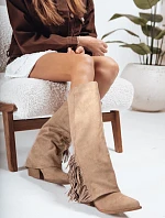 Dámské semišové boho khaki boty FashionStreet ZY1305