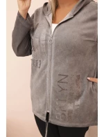 Dámská mikina Plus Size s kapucí a potiskem model 21273644 grafitová - K-Fashion
