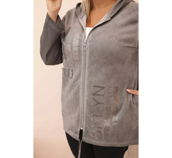 Dámská mikina Plus Size s kapucí a potiskem model 21273644 grafitová - K-Fashion