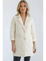 Dámská bunda Plus Size prošívaná s ozdobnými knoflíky a límcem model 21789296 béžová - K-Fashion